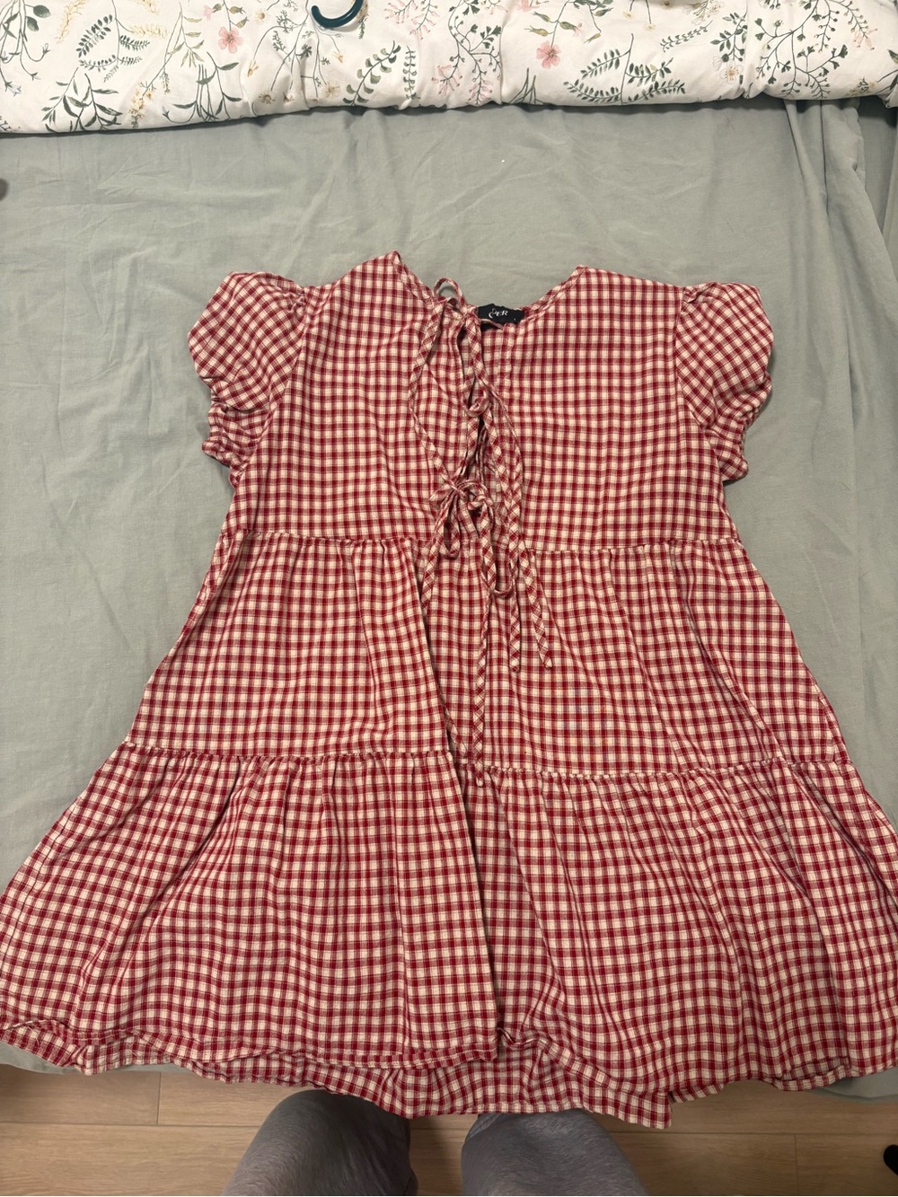Girls' Red Gingham Tie-Front Tiered Dress